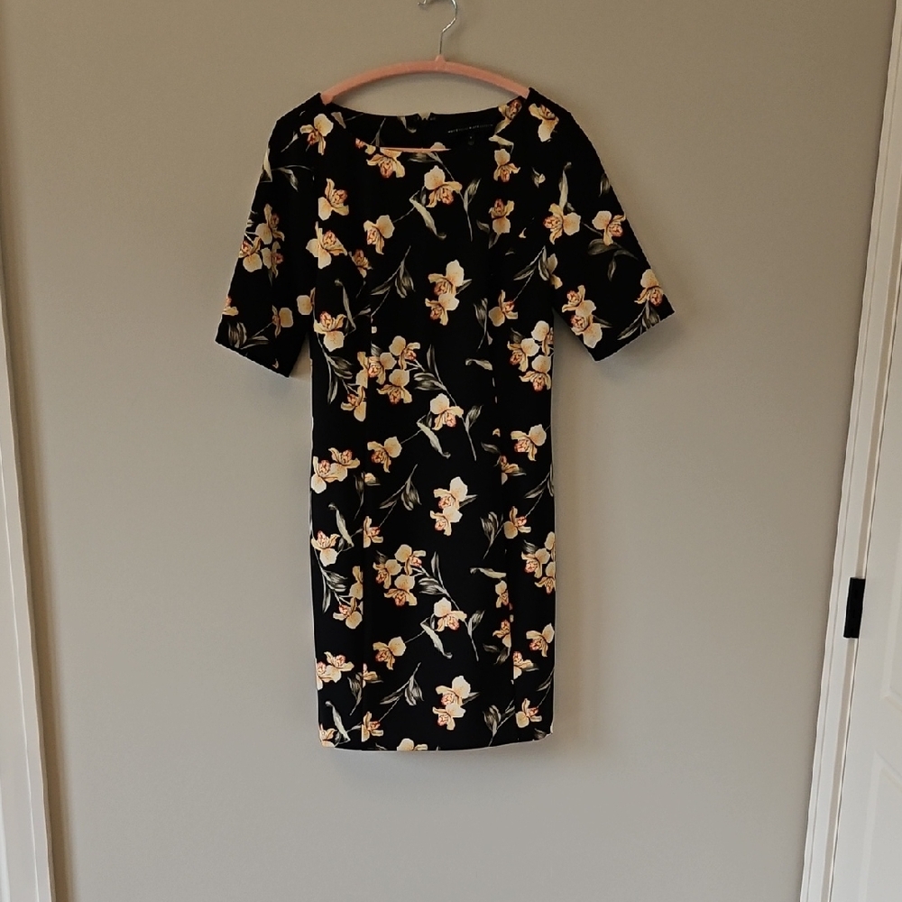 White House Black Market Black Floral Midi Dress